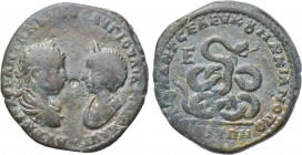 MOESIA INFERIOR. Marcianopolis. Elagabalus with Julia Maesa (218-222). Pentassarion. Julius Antonius Seleucus, legatus consularis. 

Obv: AVT K M AV...