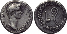 CAPPADOCIA. Caesarea. Caligula (37-41). Drachm. 

Obv: CAESAR AVG GERMANICVS. 
Bare head right.
Rev: IMPERATOR PONT MAX AVG TR POT. 
Lituus and s...