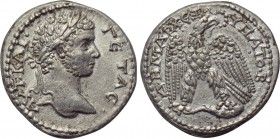 SYRIA. Seleucis and Pieria. Antioch. Geta (Caesar, 198-209). Tetradrachm. 

Obv: AVT KAI ΓЄTAC. 
Laureate head right.
Rev: ΔHMAPX ЄΞ VΠA TO B. 
E...