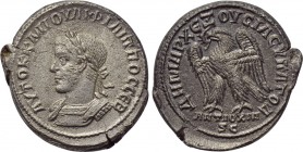 SYRIA. Seleucis and Pieria. Antioch. Philip II (247-249). Tetradrachm. 

Obv: AYTOK K M IOYΛI ΦIΛIΠΠOC CEB. 
Laureate and cuirassed bust left.
Rev...