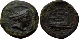 ANONYMOUS. Semuncia (Circa 214-212 BC). Luceria. 

Obv: Draped bust of Mercury right, wearing winged petasus.
Rev: ROMA. 
Prow right; L below.

...