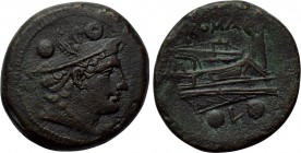 ANONYMOUS. Sextans (211-208 BC). Luceria. 

Obv: Draped bust of Mercury right, wearing winged petasus; two pellets (mark of value) above.
Rev: ROMA...