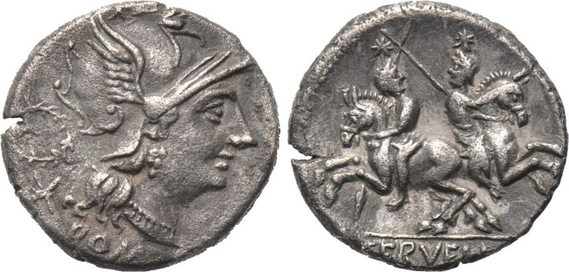 C. SERVILIUS M. F. Denarius (136 BC). Rome. 

Obv: ROMA. 
Helmeted head of Ro...