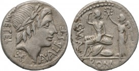 C. MALLEOLUS, A. ALBINUS SP. F. and L. CAECILIUS METELLUS. Denarius (96 BC). Rome. 

Obv: L METEL A ALB S F. 
Laureate head of Apollo right; mark o...