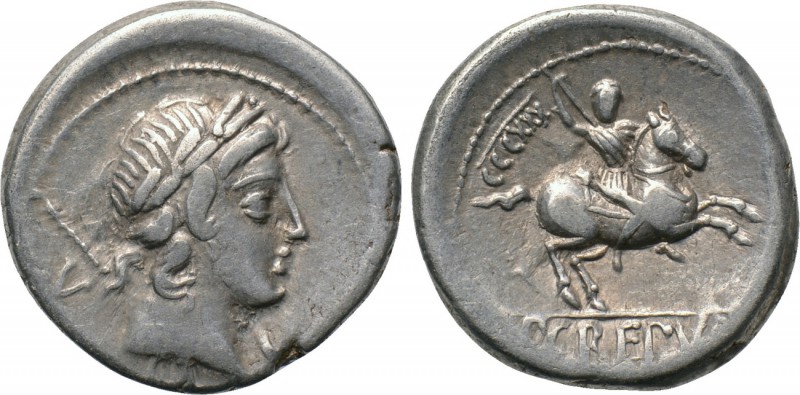 P. CREPUSIUS. Denarius (82 BC). Rome. 

Obv: Laureate head of Apollo right; sc...