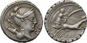TI. CLAUDIUS NERO. Serrate Denarius (79 BC). Rome. 

Obv: S C. 
Draped bust of Diana right, with bow and quiver over shoulder.
Rev: TI CLAVD TI F ...