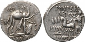 M. AEMILIUS SCAURUS and P. PLAUTIUS HYPSAEUS. Denarius (58 BC). Rome. 

Obv: M SCAVR / AED CVR / EX S C / REX ARETAS. 
Nabatean King Aretas kneelin...
