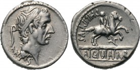 L. MARCIUS PHILIPPUS. Denarius (57 BC). Rome. 

Obv: ANCVS. 
Diademed head of Ancus Marcius right; lituus to left.
Rev: PHILIPPVS / AQVAM R. 
Equ...