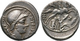 P. FONTEIUS P. F. CAPITO. Denarius (55 BC). Rome. 

Obv: P FONTEIVS P F CAPITO III VIR. 
Helmeted and draped bust of Mars right, with trophy over s...