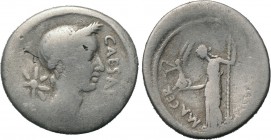 JULIUS CAESAR. Denarius (44 BC). Rome. P. Sepullius Macer, moneyer. Lifetime issue. 

Obv: CAESAR IMP. 
Laureate head right; star to left.
Rev: P ...