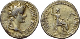TIBERIUS (14-37). Denarius. "Tribute Penny" type. Lugdunum. 

Obv: TI CAESAR DIVI AVG F AVGVSTVS. 
Laureate head right.
Rev: PONTIF MAXIM. 
Livia...