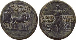 GERMANICUS (Died 19). Dupondius. Rome. Struck under Caligula (37-41). 

Obv: GERMANICVS CAESAR. 
Germanicus driving triumphal quadriga right, holdi...