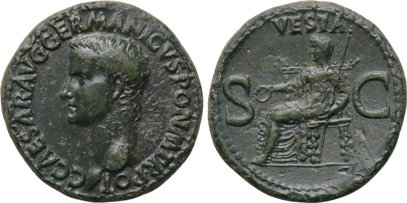 CALIGULA (37-41). As. Rome. 

Obv: C CAESAR AVG GERMANICVS PON M TR POT. 
Bar...