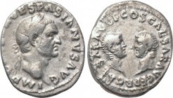 VESPASIAN with TITUS and DOMITIAN as Caesares (69-79). Denarius. Rome. 

Obv: IMP CAESAR VESPASIANVS AVG. 
Laureate head of Vespasian right.
Rev: ...