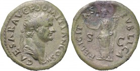 DOMITIAN (Caesar, 69-81). As. Rome. 

Obv: CAESAR AVG F DOMITIAN COS II. 
Laureate and draped bust right.
Rev: FELICITAS PVBLICA / S - C. 
Felici...