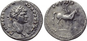 DOMITIAN (Caesar, 69-81). Denarius. Rome. 

Obv: CAESAR AVG F DOMITIANVS. 
Laureate head right.
Rev: COS IIII. 
Pegasus advancing right.

RIC² ...