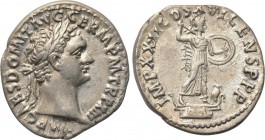 DOMITIAN (81-96). Denarius. Rome. 

Obv: IMP CAES DOMIT AVG GERM P M TR P XIII. 
Laureate head right.
Rev: IMP XXII COS XVI CENS P P P. 
Minerva ...