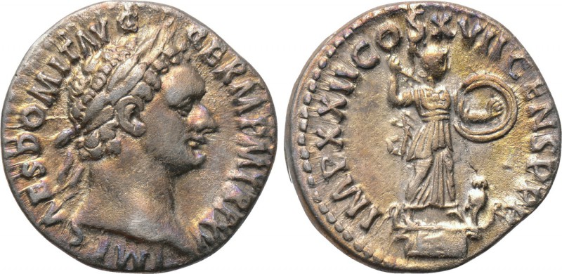 DOMITIAN (81-96). Denarius. Rome. 

Obv: IMP CAES DOMIT AVG GERM P M TR P XV. ...