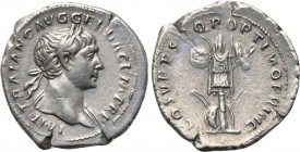 TRAJAN (98-117). Denarius. Rome. 

Obv: IMP TRAIANO AVG GER DAC P M TR P. 
Laureate bust right, with slight drapery.
Rev: COS V P P S P Q R OPTIMO...