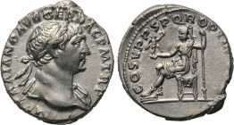 TRAJAN (98-117). Denarius. Rome. 

Obv: IMP TRAIANO AVG GER DAC P M TR P. 
Laureate bust right, with slight drapery.
Rev: COS V P P S P Q R OPTIMO...