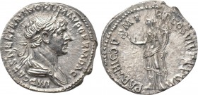TRAJAN (98-117). Denarius. Rome. 

Obv: IMP CAES NER TRAIAN OPTIM AVG GERM DAC. 
Laureate and draped bust right.
Rev: PARTHICO P M TR P COS VI P P...