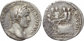 HADRIAN (117-138). Denarius. Rome. 

Obv: IMP CAESAR TRAIAN HADRIANVS AVG. 
Laureate bust right, with slight drapery.
Rev: P M TR P COS III / LIBE...