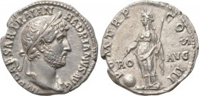 HADRIAN (117-138). Denarius. Rome. 

Obv: IMP CAESAR TRAIAN HADRIANVS AVG. 
Laureate head right, with slight drapery.
Rev: P M TR P COS III / PRO ...