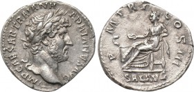 HADRIAN (117-138). Denarius. Rome. 

Obv: IMP CAESAR TRAIAN HADRIANVS AVG. 
Laureate head right.
Rev: P M TR P COS III / SAL AVG. 
Salus seated l...