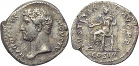 HADRIAN (117-138). Denarius. Rome. 

Obv: HADRIANVS AVGVSTVS. 
Bare head left.
Rev: IVSTITIA AVG P P / COS III. 
Justitia seated left on throne, ...