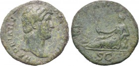 HADRIAN (117-138). As. Rome. 

Obv: HADRIANVS AVG COS III P P. 
Bare head right.
Rev: HISPANIA / S C. 
Hispania reclining left, holing branch and...