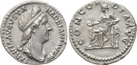 SABINA (Augusta, 128-136/7). Denarius. Rome. 

Obv: SABINA AVGVSTA HADRIANI AVG P P. 
Draped bust right.
Rev: CONCORDIA AVG. 
Concordia seated le...
