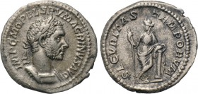 MACRINUS (217-218). Denarius. Rome. 

Obv: IMP C M OPEL SEV MACRINVS AVG. 
Laureate and cuirassed bust right.
Rev: SECVRITAS TEMPORVM. 
Securitas...