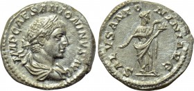 ELAGABALUS (218-222). Denarius. Rome. 

Obv: IMP CAES ANTONINVS AVG. 
Laureate and draped bust right.
Rev: SALVS ANTONINI AVG. 
Salus standing ri...