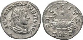 ELAGABALUS (218-222). Denarius. Antioch. 

Obv: ANTONINVS PIVS FEL AVG. 
Laureate, draped and cuirassed bust right.
Rev: FELICITAS / TEMP. 
Galle...