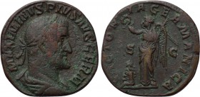 MAXIMINUS THRAX (235-238). Sestertius. Rome. 

Obv: MAXIMINVS PIVS AVG GERM. 
Laureate, draped and cuirassed bust right.
Rev: VICTORIA GERMANICA /...