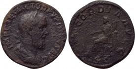 PUPIENUS (238). Sestertius. Rome. 

Obv: IMP CAES M CLOD PVPIENVS AVG. 
Laureate, draped and cuirassed bust right.
Rev: CONCORDIA AVGG / S C. 
Co...