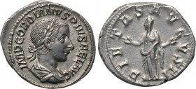GORDIAN III (238-244). Denarius. Rome. 

Obv: IMP GORDIANVS PIVS FEL AVG. 
Laureate, draped and cuirassed bust right.
Rev: PIETAS AVGVSTI. 
Pieta...