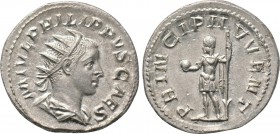 PHILIP II (Caesar, 244-247). Antoninianus. Rome. 

Obv: M IVL PHILLIPVS CAES. 
Radiate, draped and cuirassed bust right.
Rev: PRINCIPI IVVENT. 
P...
