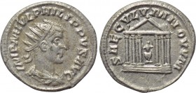 PHILIP II (247-249). Antoninianus. Antioch. 

Obv: IMP M IVL PHILIPPVS AVG. 
Radiate, draped and cuirassed bust right.
Rev: SAECVLVM NOVVM. 
Hexa...