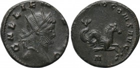 GALLIENUS (253-268). Antoninianus. Rome. 

Obv: GALLIENVS AVG. 
Radiate head right.
Rev: NEPTVNO CONS AVG / N. 
Hippocamp right.

MIR 743b; RIC...