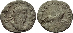 GALLIENUS (253-268). Antoninianus. Mediolanum. 

Obv: GALLIENVS AVG. 
Radiate and cuirassed bust right.
Rev: LEG IIII FL VI P VI F. 
Lion leaping...