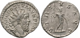 POSTUMUS (260-269). Antoninianus. Treveri. 

Obv: IMP C POSTVMVS P F AVG. 
Radiate, draped and cuirassed bust right.
Rev: VIRTVS AVG. 
Virtus sta...