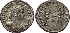 AURELIAN (270-275). Antoninianus. Tripolis. 

Obv: IMP C AVRELIANVS AVG. 
Radiate and cuirassed bust right.
Rev: RESTITVT ORBIS / •KA. 
Female fi...