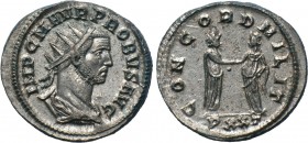 PROBUS (276-282). Antoninianus. Ticinum. 

Obv: IMP C M AVR PROBVS AVG. 
Radiate, draped and cuirassed bust right.
Rev: CONCORD MILIT / PXXT. 
Pr...