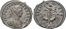 PROBUS (276-282). Antoninianus. Siscia. 

Obv: IMP C M AVR PROBVS AVG. 
Radiate and draped bust right.
Rev: SOLI INVICTO / XXIQ. 
Sol driving fac...