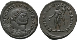 MAXIMIANUS HERCULIUS (First reign, 286-305). Follis. Londinium. 

Obv: IMP C MAXIMIANVS P F AVG. 
Laureate and cuirassed bust right.
Rev: GENIO PO...