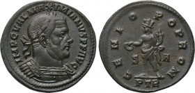 MAXIMIANUS HERCULIUS (Second reign, 307-308). Follis. Treveri. 

Obv: IMP C VAL MAXIMIANVS P F AVG. 
Laureate and cuirassed bust right.
Rev: GENIO...