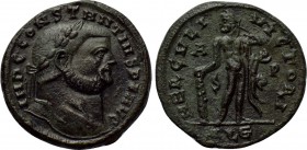 CONSTANTIUS I (305-306). Follis. Alexandria. 

Obv: IMP C CONSTANTIVS P F AVG. 
Laureate head right.
Rev: HERCVLI VICTORI / A - P / S / ALE. 
Her...