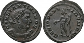 CONSTANTIUS I (Caesar, 293-305). Follis. Londinium. 

Obv: CONSTANTIVS NOB C. 
Laureate and cuirassed bust right.
Rev: GENIO POPVLI ROMANI. 
Geni...
