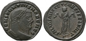 CONSTANTIUS I (Caesar, 293-305). Follis. Carthage. 

Obv: CONSTANTIVS NOB CAES. 
Laureate head right.
Rev: SALVIS AVGG ET CAESS FEL KART / Γ. 
Ca...